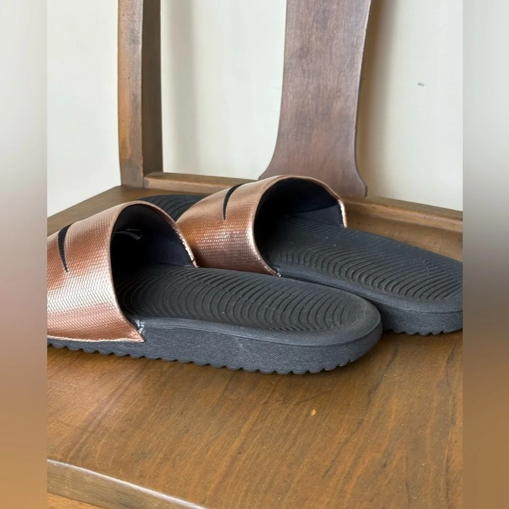 Nike Black and Copper Slide Sandals Size 10
